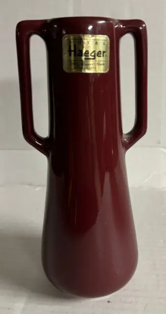 Vintage Haeger Pottery Vase, Art Deco MCM Burgundy