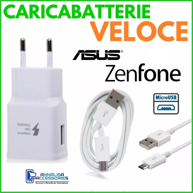 CARICABATTERIE VELOCE FAST per ASUS ZENFONE GO ZC500TG PRESA + CAVO MICRO USB