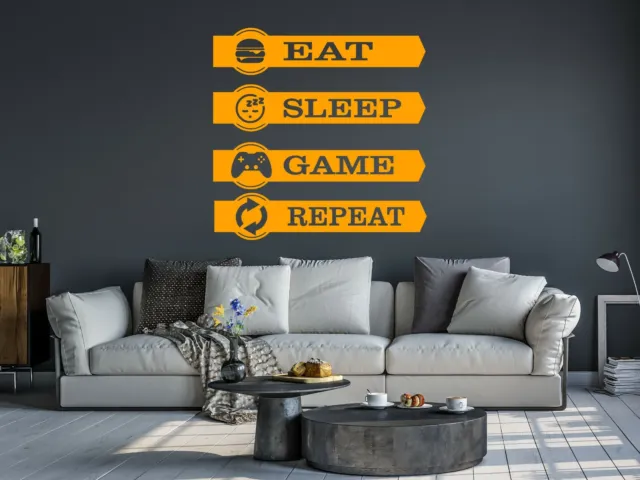 Adesivo da parete Eat Sleep Game Ripeti decalcomania gioco camera trasferimento Xbox PS5 vinile D 5