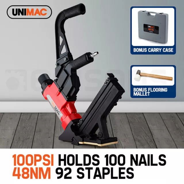 UNIMAC Pneumatic Flooring Nailer Staple Gun Floor Gas Nail Cleat Stapler