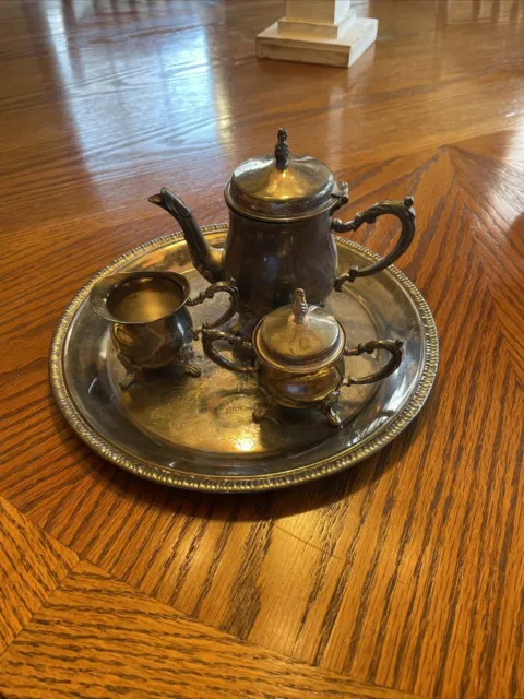 International Silver Co Countess Silver Plated Tea Coffee Set, Tray Cream Sugar