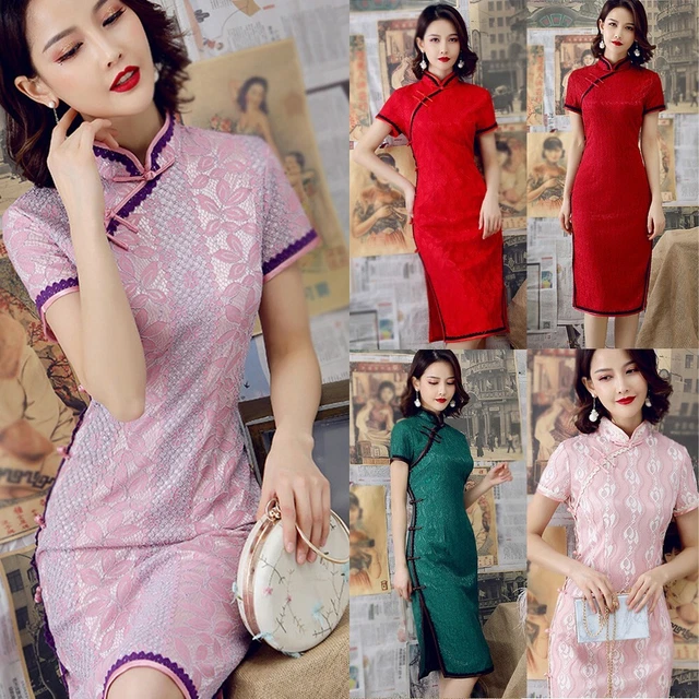 Robe Qipao Chinoise Longue - Dentelle Florale, Fentes Côté - Taille Standard - Neuf Avec étiquettes
