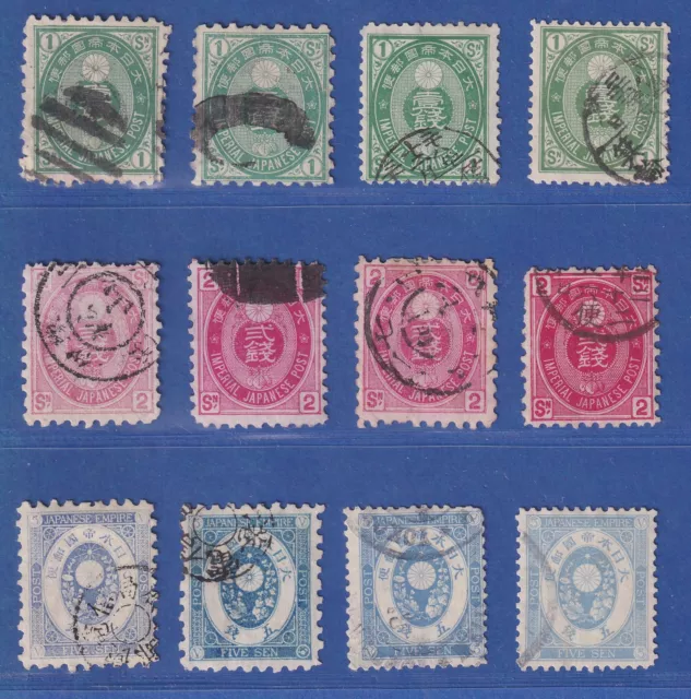 Japan 1883 Freimarken Koban UPU-Farben Mi.-Nr. 57-59 Lot 12 Werte gestempelt