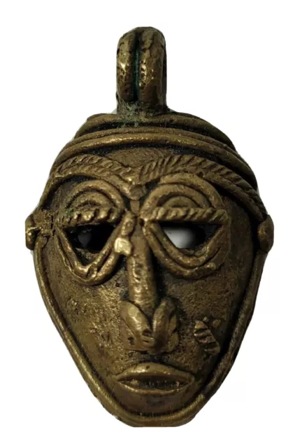 African Baule Gold Tone Weight Passport Pendant Bronze Mask 1 Inch 5/8"