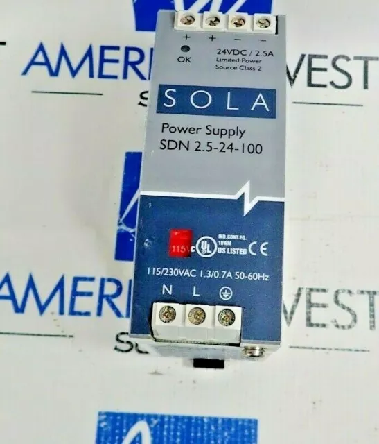 Sola Power Supply Sdn 2.5-24-100 24Vdc/2.5A  115/230Vac 1.3/0.7A 50/60Hz