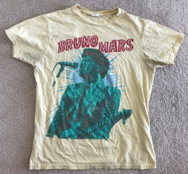 Bruno Mars Shirt Retro Yellow Men's Medium M Green Cotton Funk R&B Bay Island