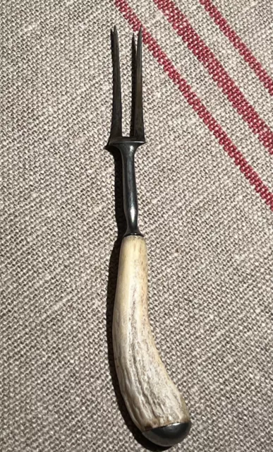 Rare Antique Primitive Steel and Horn 2 Tine Fork 18th Century