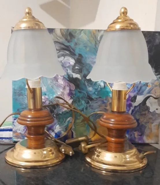 Lampade Da Comodino Abatjour In Vetro E Legno Vintage