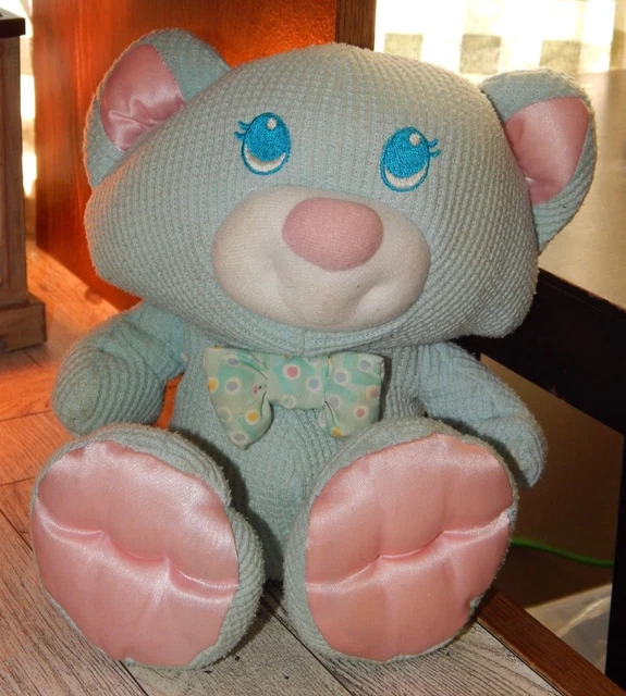 Fisher Price Cozies 1994 Thermal Waffle Weave Blue Kitty Cat Bear Polka Dot Bow