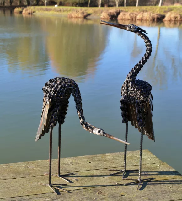 Metal Heron Twisted Garden Ornament Sculpture Art - Handmade Recycled Metal Bird