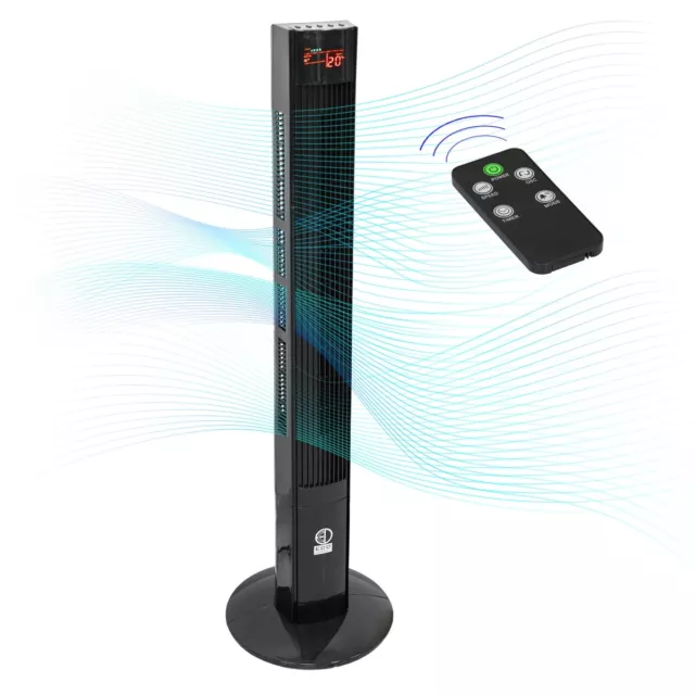 Ventilateur colonne tour oscillant sur pied 116cm piédestal noir +télécomande 2