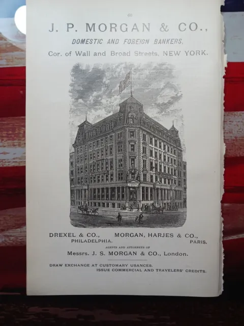 1904 Print Ad ~ J. P. MORGAN & COMPANY Bank Building Picture Wall & Broad St NYC