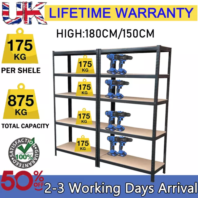 Garage Racking 5 Tier Shelving Unit Boltless Heavy Duty Metal Shelf Shed Storage