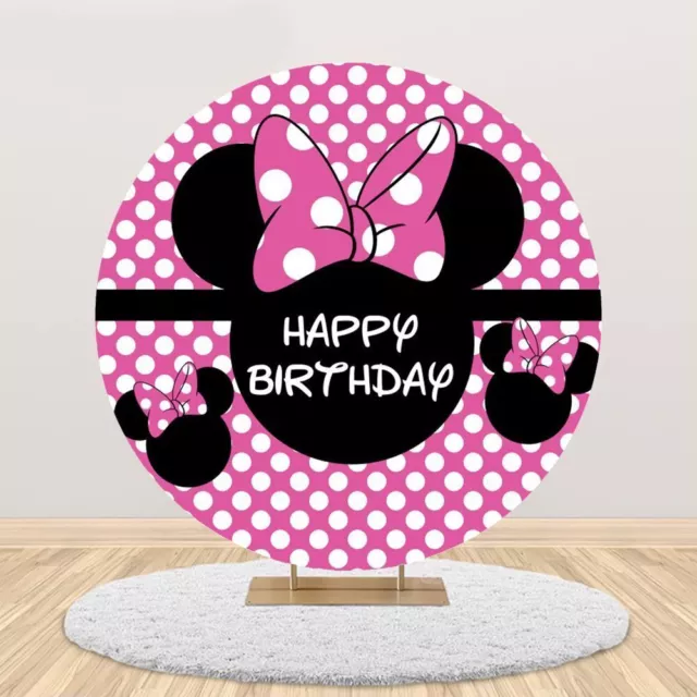 Personalise Round Minnie Mouse Backdrop Happy Birthday Party Background Decor