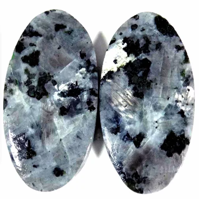 29.20Cts. 14X28X4mm 100% Naturel Royal Larvikite Ovale Cab Assortis Paire Gemme