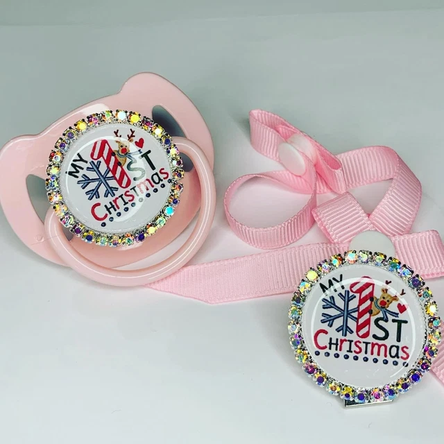 Navidad Mi primer bebé ficticio clip chupete rosa azul baby shower regalo niñas niños