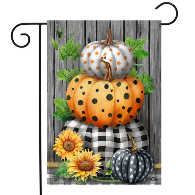 Patterned Pumpkin Stack Fall Garden Flag Sunflowers Autumn 12.5" x 18"