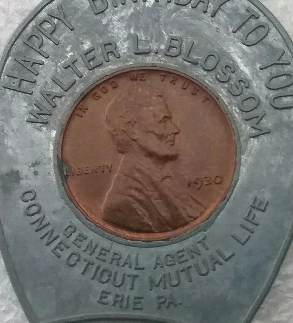 1930 Good Luck Wheat Cent Happy Birthday to You Connecticut Mutual Life