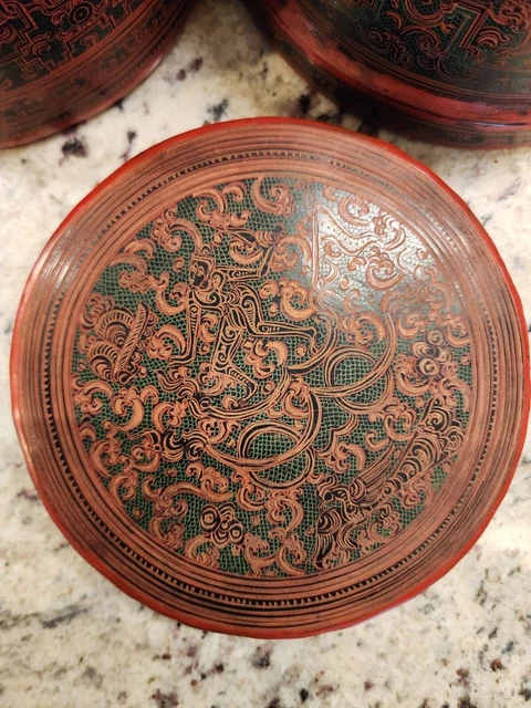 Burmese Asian Orange Lacquer Betel Nut Box RARE Zodiac and Maker Inscription 15