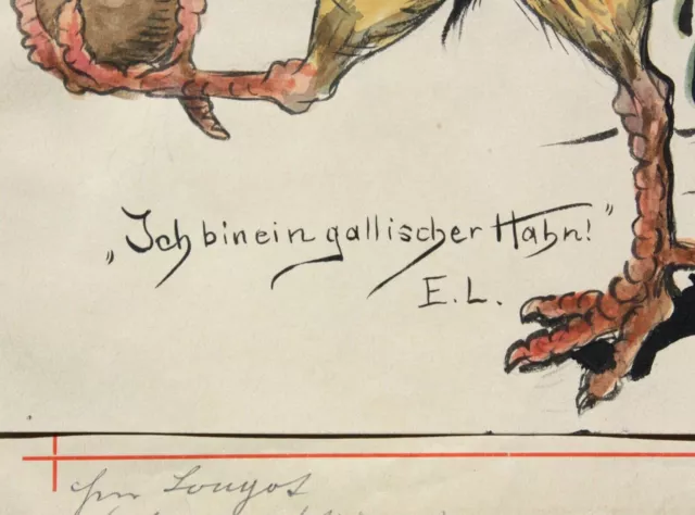 Otto Bromberger (1862-1943), Aquarell, Karikatur, "Ich bin ein gallischer Hahn!" 3