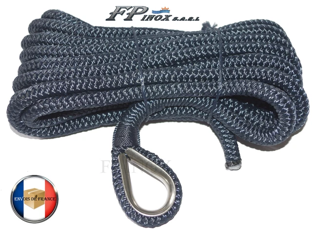 Amarre Bateau Ø 16mm X 12 Mètres – Cosse Inox, épissure Haute Résistance, Charge 3000 Kg – Bleu Marine