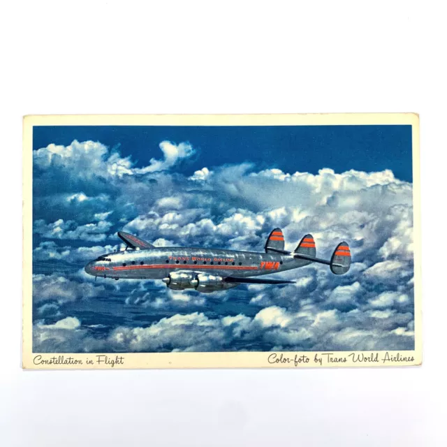 Postcard Airline Aviation Airplane TWA Constellation 1950s Linen Unposted