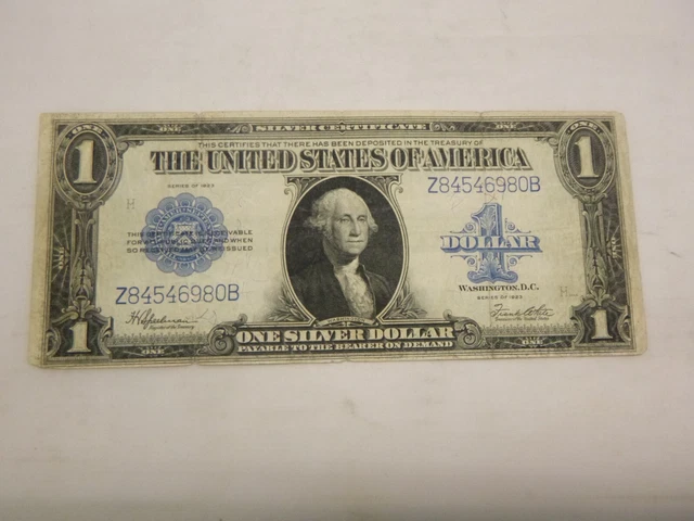 1923 One Dollar Bill Blue Seal Silver Certificate $1 Large Note