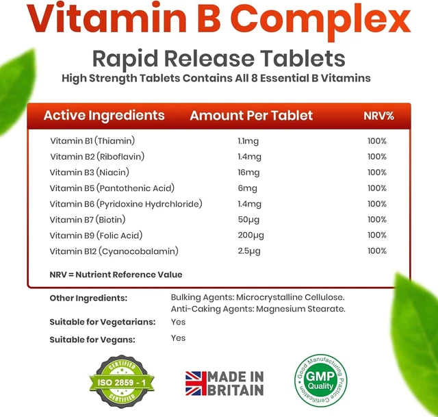 VITAMIN B COMPLEX High Strength, Pack of 300 Tablets, B1, B2, B3, B5