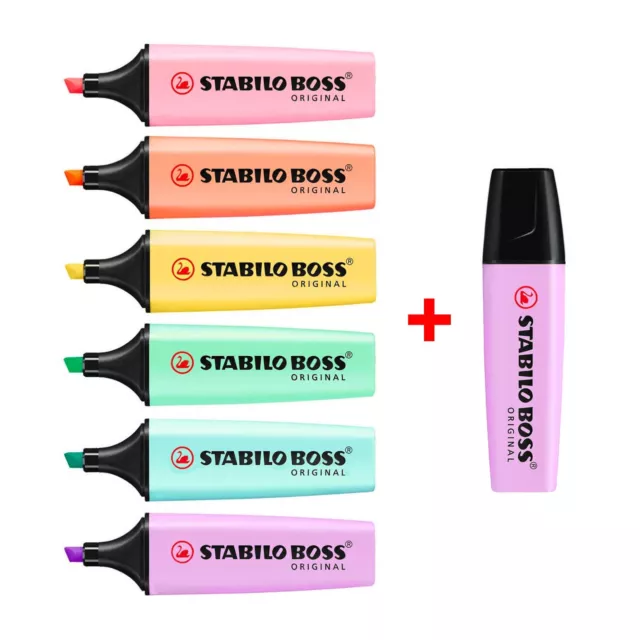 STABILO BOSS Original Pastel Highlighter Marker Pens –Full Set of 6 + Lilac Haze