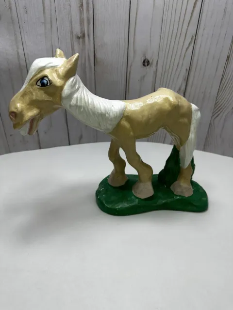 Vintage 1950's Hand Painted Ceramic Skinny Horse-Donkey, Golden Tooth, Big Smile