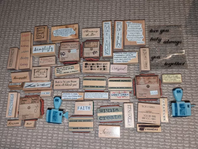 *HUGE RUBBER STAMP LOT* 44 Stamps! Words/Sayings/Script Card Making Collection