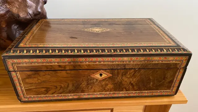 Antique Victorian Marquetry Inlaid Writing Box / Travel Writing  Desk