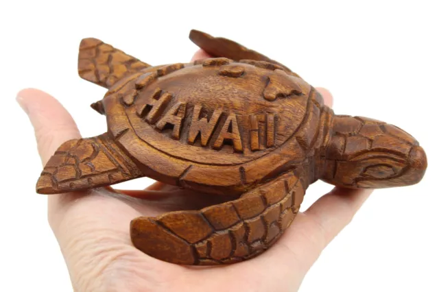 Hawaiian Sea Turtle/Honu Figure - Hand Carved Monkey Pod Wood - HI Islands, M