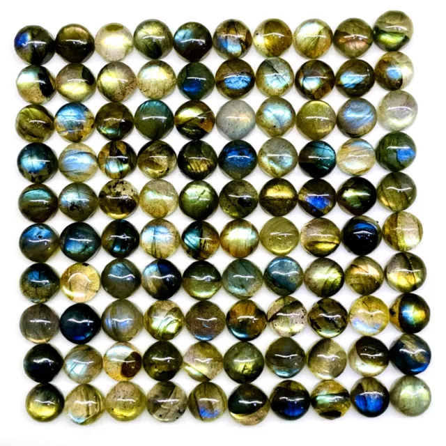 100 Pcs Natural Labradorite 6mm Round Flashy Loose Untreated Cabochon Gemstones