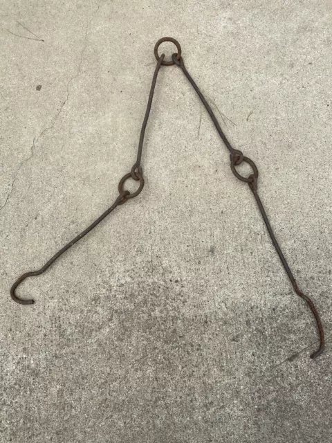 Antique Hay 2 Prong Grapple Fork Chain For Barn Trolley Or Pulley Hand Forged