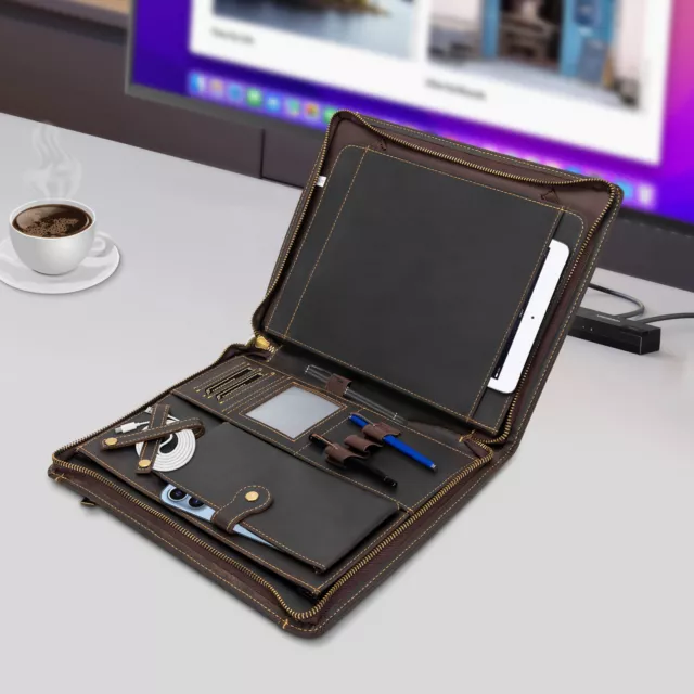 Business Leather Padfolio Portfolio Zippered Notebook Binder Office Organizer
