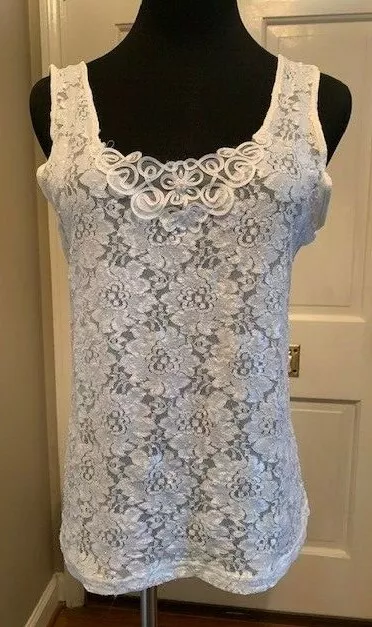Beautiful All Over Lace White Camisole w/Satin Trim Size Large