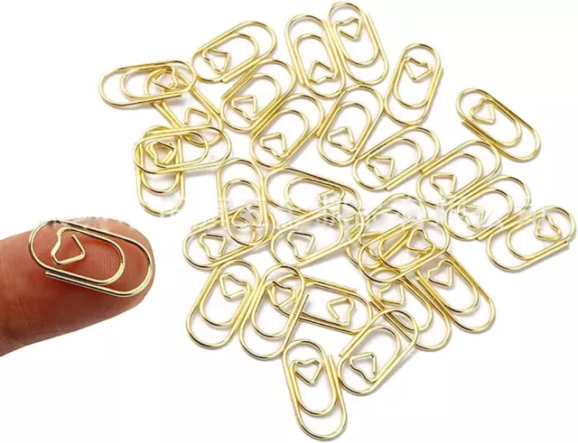 100 Pieces Small Paperclips Plating Gold Mini Heart Shaped Paper Clip Bookmark