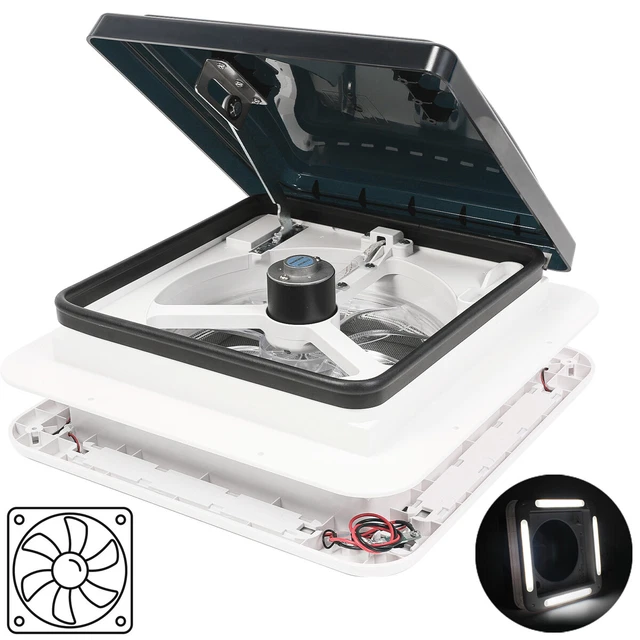 ROOF VENT FAN Camper Van Motorhome w/ LED Light White RV Caravan