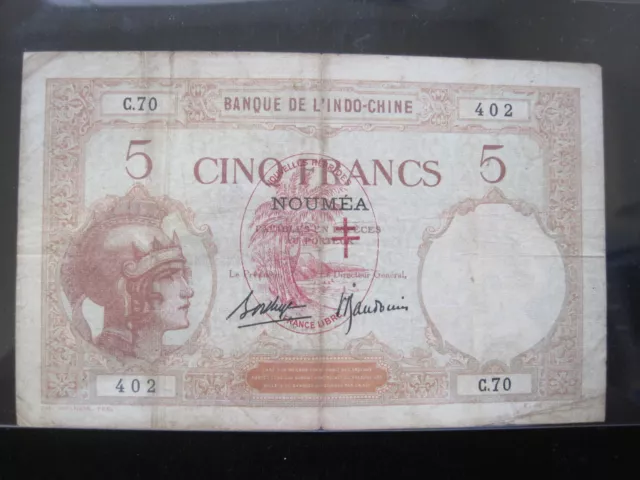 New Hebrides 5 Francs 1941 P4 French Indo Chine Noumea Vanuatu 42# Bank Money