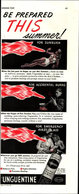 Norwich Unguentine Ointment Sunburn Accident Burns 1st Aid 1942 Vintage Print Ad