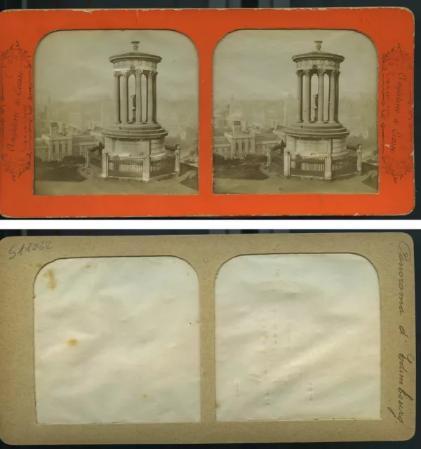 Ecosse Edimbourg Monument Dugald Stewart Stereo Photo Polyramique Block 1865 2