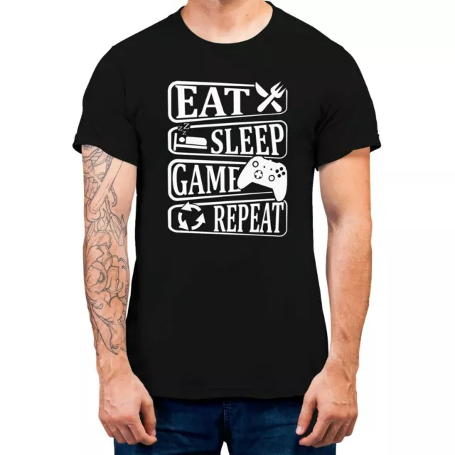 Eat Sleep Game Repeat Men's T-shirt Gamer Video Game Funny Gift T-shirt
