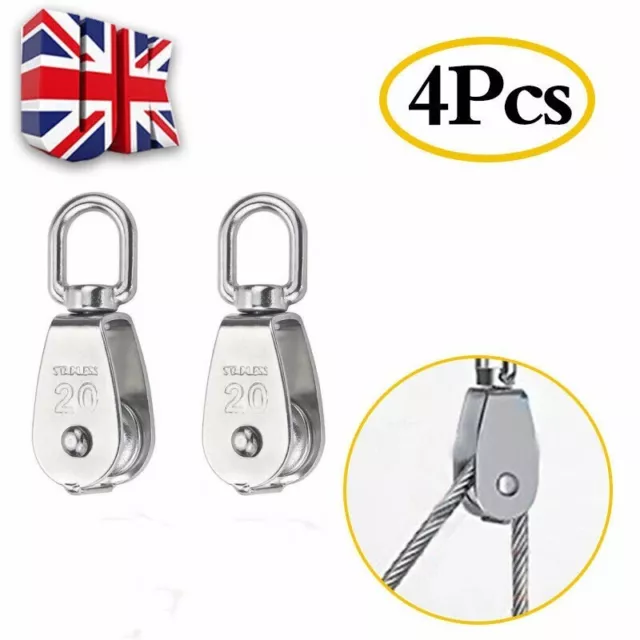 4*M20 Heavy Duty Stainless Steel Single Wheel Swivel Lifting Rope Pulley Block