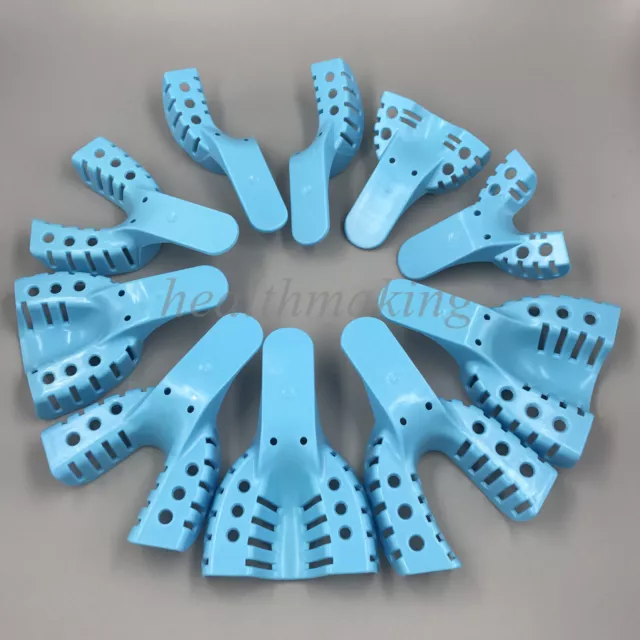 1Set 10 Dental Plastic Disposable Impression Trays Perforated Autoclavable Blue