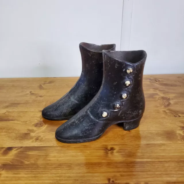 Pair Of Antique Cast Iron Victorian Side Button High Top  Mannequin Child Shoes