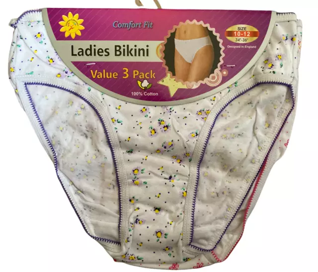 6 Pack Ladies Cotton Bikini Briefs Knickers Floral Cheeky Panties UK 8 10  12