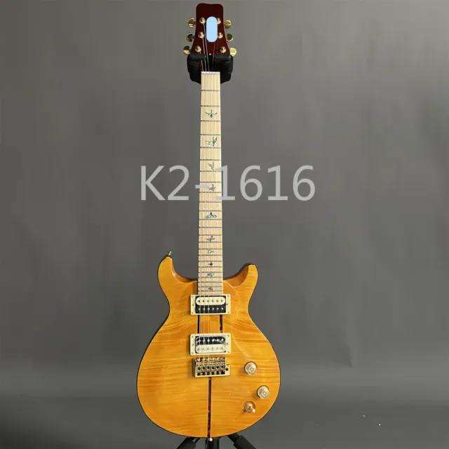 Yellow Solid Electric Guitar 6 String Flamed Maple Top Maple Fretboard Gold Part