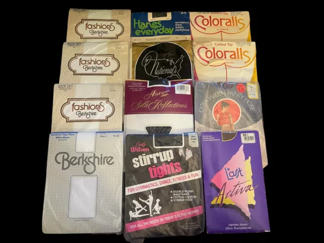 12 Vtg Pantyhose Lot Berkshire Hanes Coloralls National’s Wilson Sheer Sissy Gay