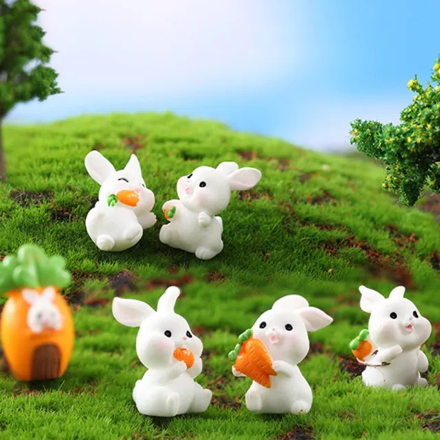Lot de 10 figurines miniatures lapin statue en résine lapin pour jardin de fée
